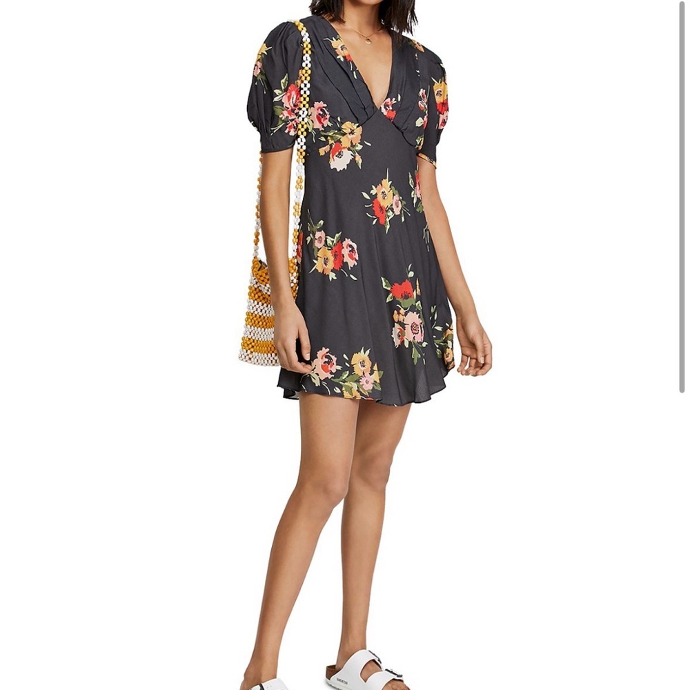 Free People Neon Garden Floral Crepe de Chine Mini Dress, Size 6
